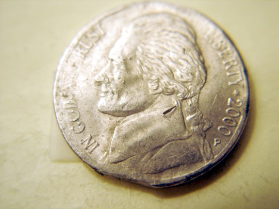 2000-P-Jefferson-Nickel-5c--Clipped-Planchet--Or-Post-Mint-Damage?